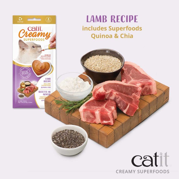 Catit Creamy Superfood Treats, Lamb Recipe with Quinoa & Chia, 12pk/box - Shopivet.com