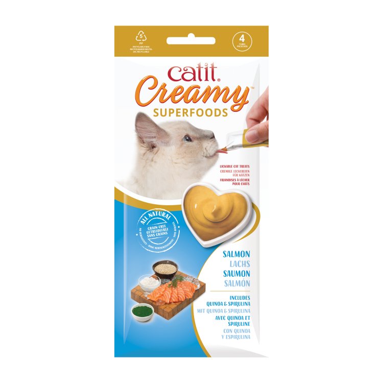Catit Creamy Superfood Treats, Salmon Recipe with Quinoa & Spirulina, 12pk/box - Shopivet.com