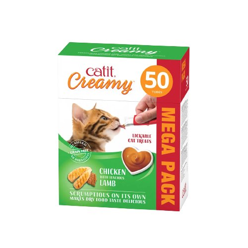 Catit Creamy Treats Mega Pack Chicken With Lamb, 50 Tubes/Box - Shopivet.com