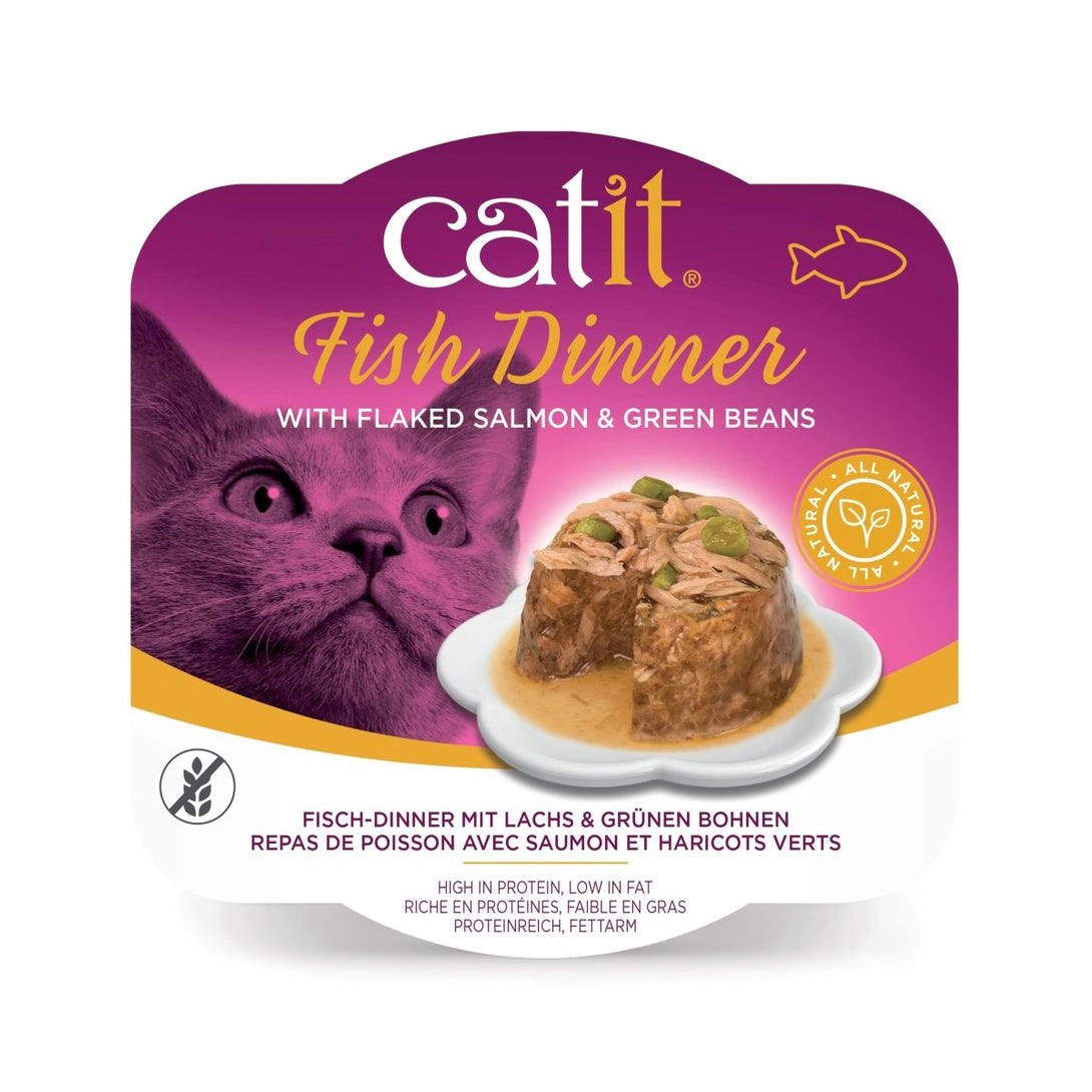 CATIT FISH DINNER, SALMON & GREEN BEANS 80 G, 6PCS/BOX - Shopivet.com