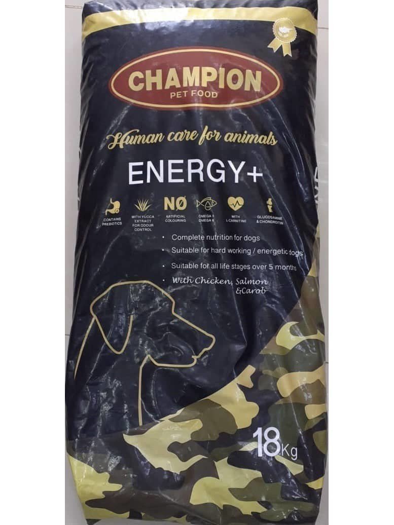 Champion Energy + with chicken, salmon & carob 18 kg - Shopivet.com