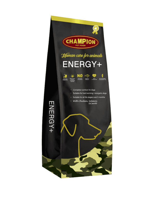 Champion Energy + with chicken, salmon & carob 18 kg - Shopivet.com