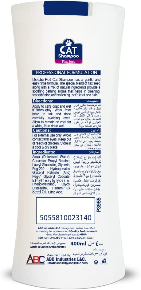 Doctor Pet Cat Shampoo 400ml Flax Seed - Shopivet.com