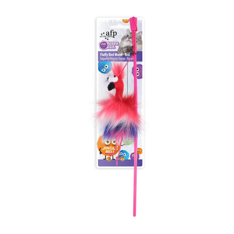 Furry Ball - Fluffy Bird Wand - Red - Shopivet.com