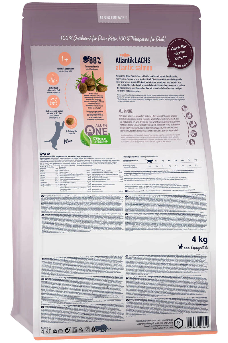 Happy Cat Adult Sterilised Atlantik Lachs Atlantic Salmon 4kg - Shopivet.com