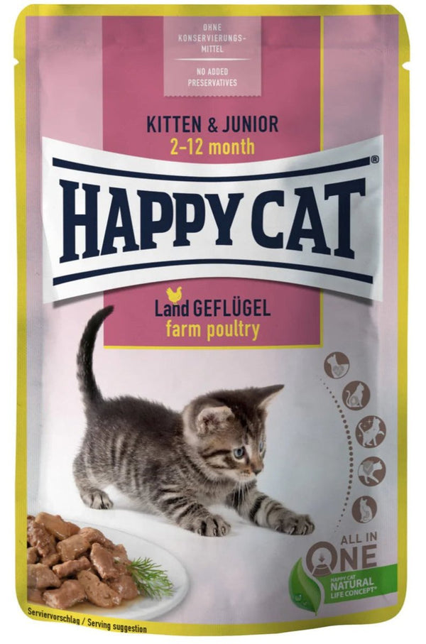 Happy Cat MIS Kitten & Junior Farm Poultry 85 gm sachet - Shopivet.com