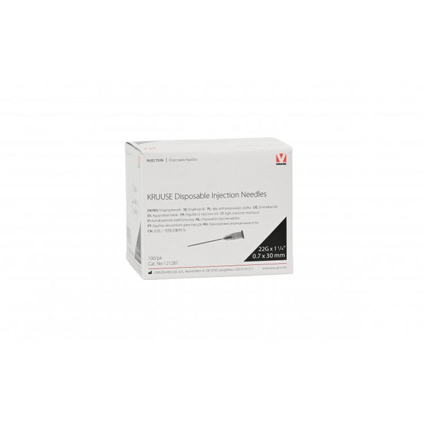 KRUUSE DISPOSABLE NEEDLE 0.7X30 MM, 22GX1 1/4, BLACK, 100/PK - Shopivet.com