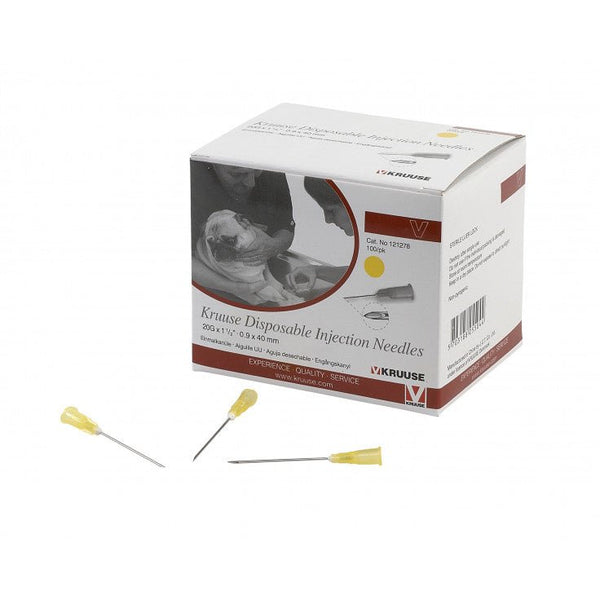 KRUUSE DISPOSABLE NEEDLE 0.9X40MM 20GX1 1/2" YELLOW 100/PK - Shopivet.com