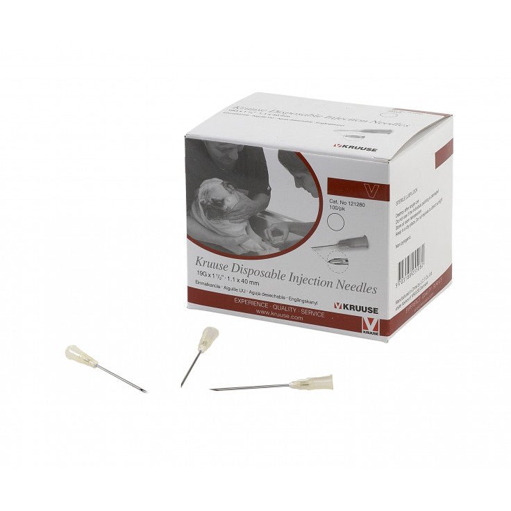 KRUUSE DISPOSABLE NEEDLE 1.1X40MM 19GX1 1/2", WHITE 100/PK - Shopivet.com