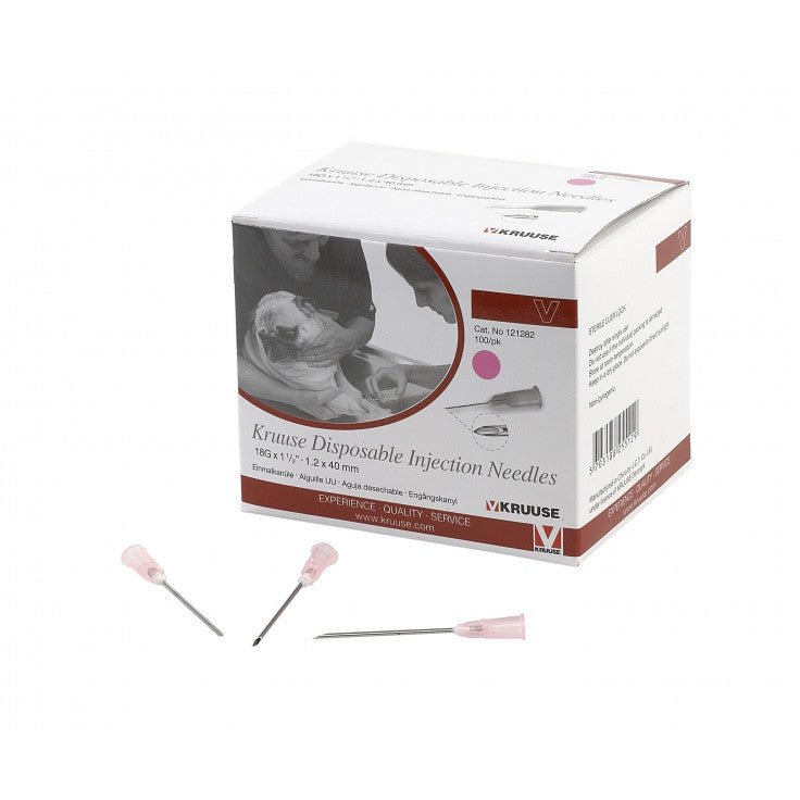 KRUUSE DISPOSABLE NEEDLE 1.2X40MM 18GX1 1/2 PINK 100/PK - Shopivet.com