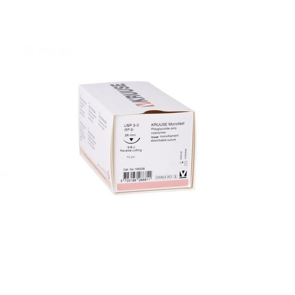 KRUUSE MONOFAST SUTURE, USP 3-0, 70CM, 3/8C RC NEEDLE: 26 MM - Shopivet.com