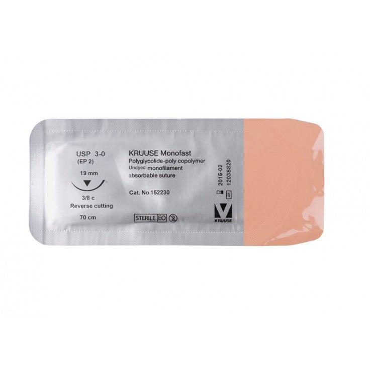 KRUUSE MONOFAST SUTURE, USP 3-0,70 CM, 1/2C RBTP NEEDLE: 26 MM - Shopivet.com