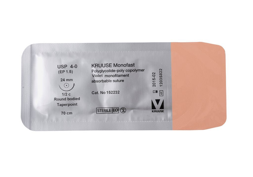 KRUUSE MONOFAST SUTURE, USP 4-0 ,70 CM1/2C RBTP, NEEDLE: 24 MM - Shopivet.com