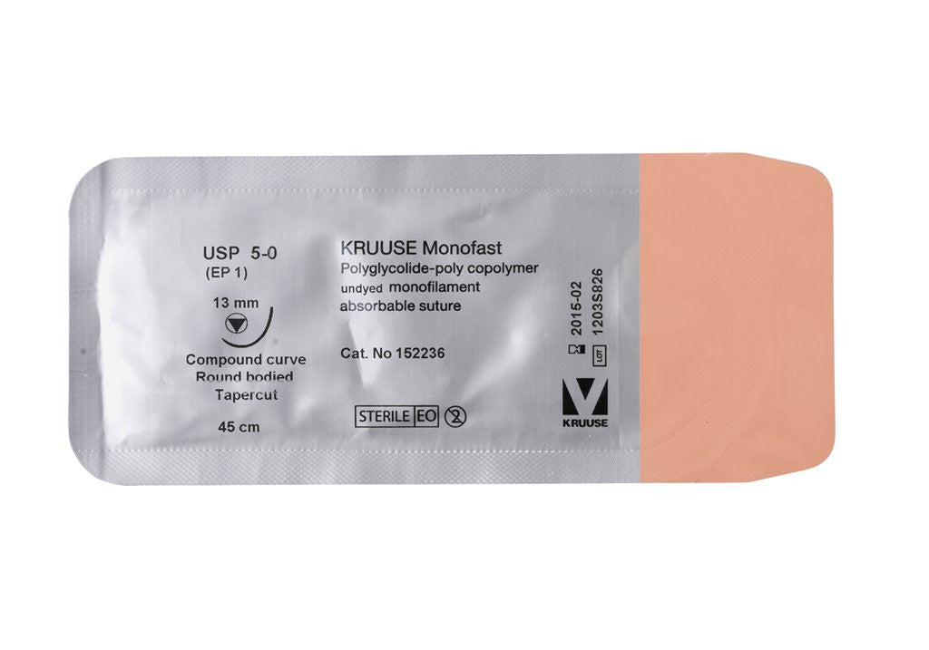 KRUUSE MONOFAST SUTURE, USP 5-0 (45 CM), CC RBTC NEEDLE: 13 MM - Shopivet.com