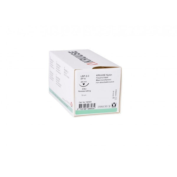 KRUUSE NYLON SUTURE, USP 2-0, 70 CM, 26 MM NEEDLE, 3/8 C, RC - Shopivet.com