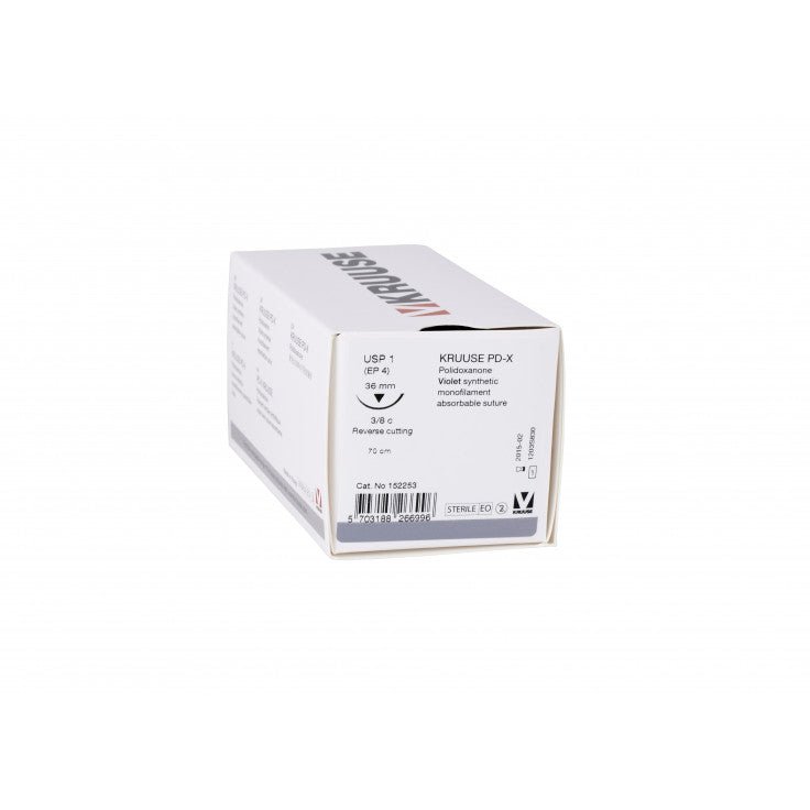 KRUUSE PD-X SUTURE USP 1, 70 CM, NEEDLE: 36 MM, REVERSE CUTTING, 3/8 CIRCLE. 18/PK - Shopivet.com