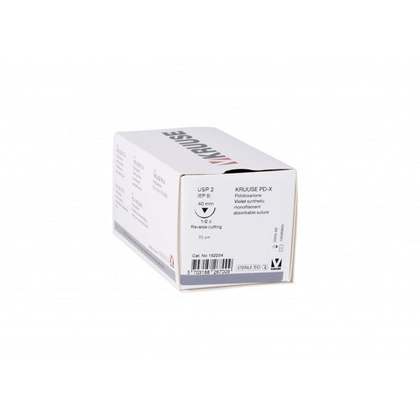 KRUUSE PD-X SUTURE USP 2, 70 CM, NEEDLE: 40 MM, REVERSE CUTTING, 1/2 CIRCLE. 18/PK - Shopivet.com