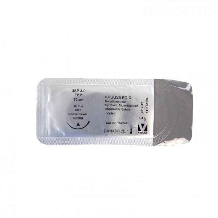 KRUUSE PD-X SUTURE, USP 3-0, 70CM, VIOLET, 26MM NEEDLE, 3/8C 18/PK - Shopivet.com