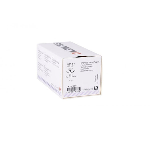 KRUUSE SACRYL RAPID SUTURE, USP 4-0 (45CM), 3/8C RC NEEDLE: 19 MM 18/PK - Shopivet.com