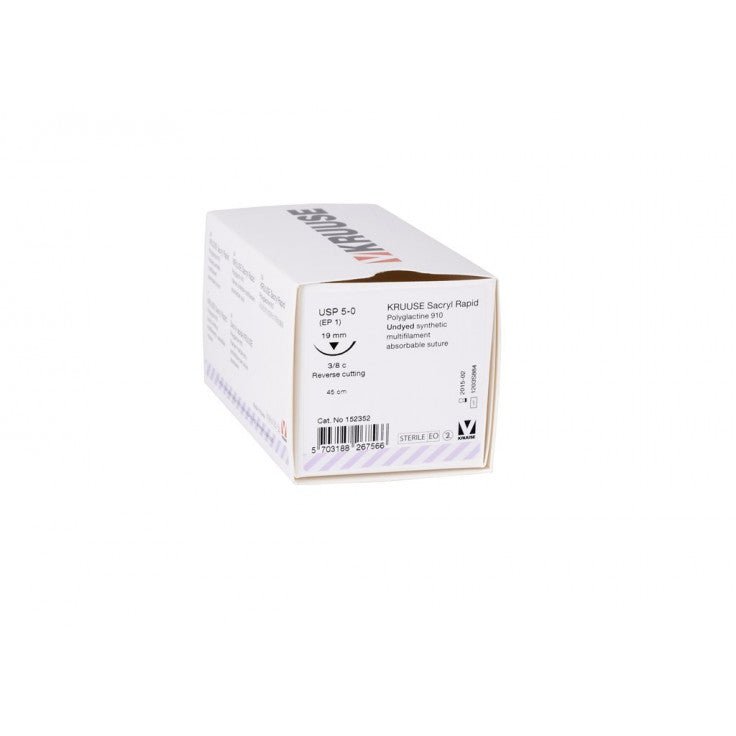 KRUUSE SACRYL RAPID SUTURE, USP 5-0 (45CM), 3/8C RC NEEDLE: 19 MM 18/PK - Shopivet.com