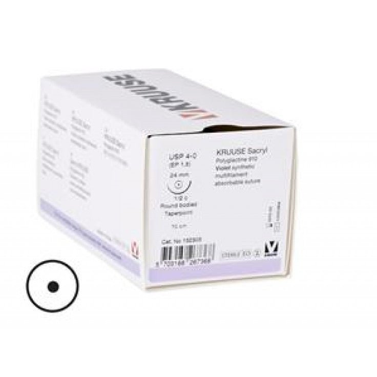 KRUUSE SACRYL SUTURE, USP 4-0, 70 CM, 1/2C RBTP NEEDLE: 24 MM,18/PK - Shopivet.com