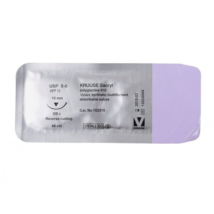 KRUUSE SACRYL SUTURE, USP 5-0 (45CM), 3/8C RC NEEDLE: 16MM 18/PK - Shopivet.com