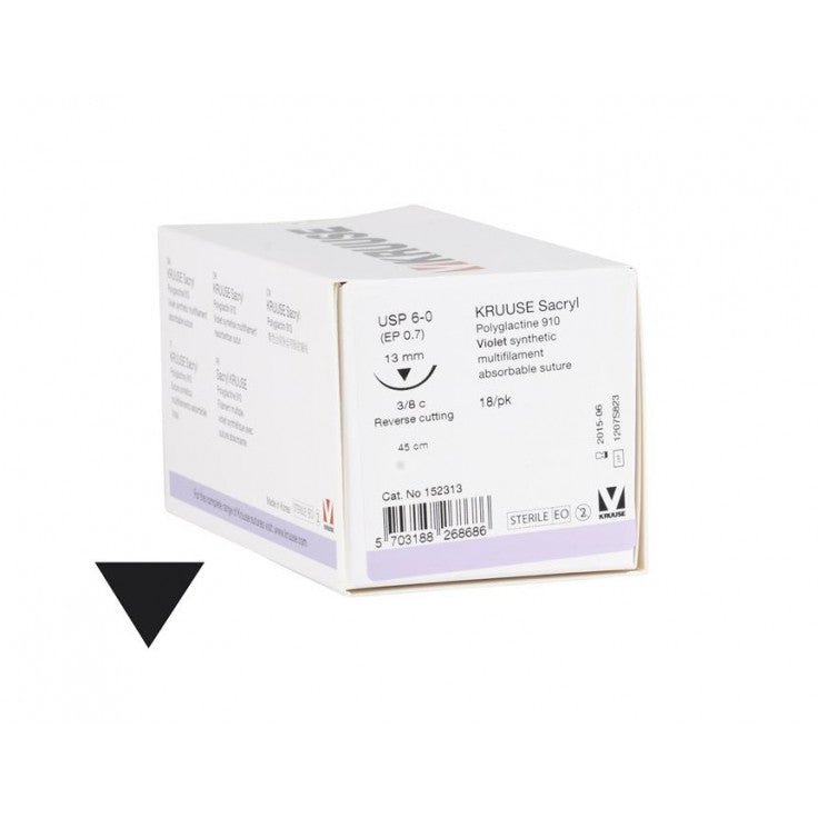 KRUUSE SACRYL SUTURE, USP 6-0 (45CM), 3/8C RC NEEDLE: 13MM 18/PK - Shopivet.com