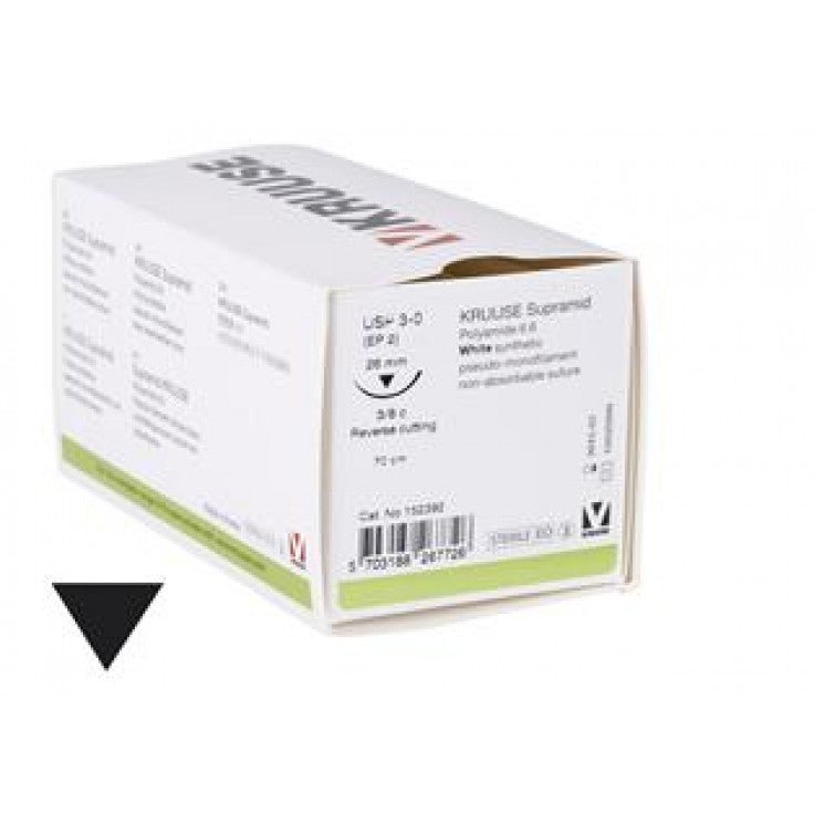 KRUUSE SUPRAMID SUTURE, USP 3-0, 70 CM, 3/8C RC NEEDLE: 26 MM,18/PK - Shopivet.com