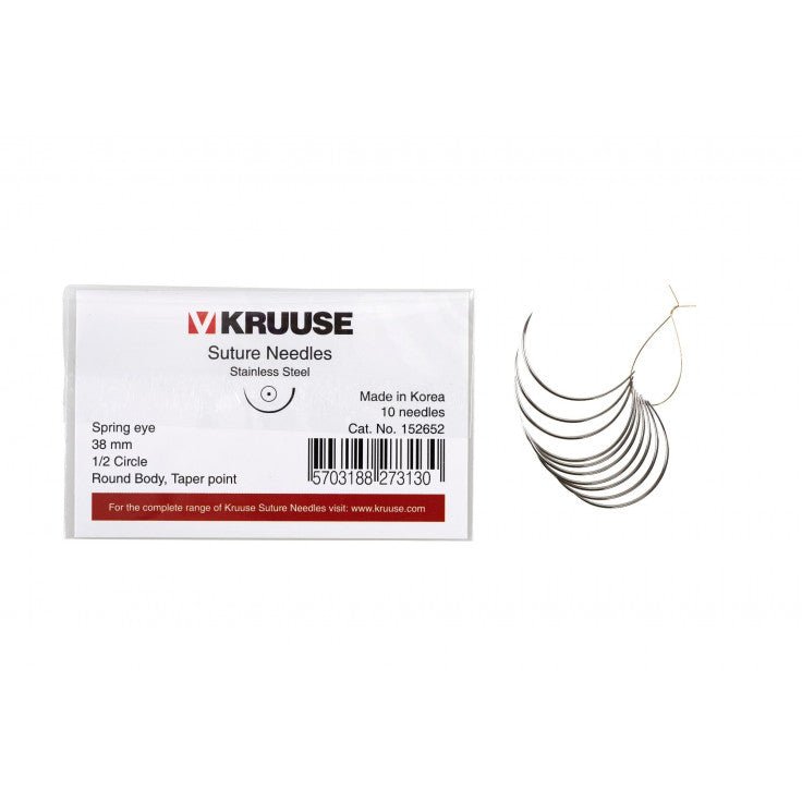 KRUUSE SUTURE NEEDLE SPRING EYE, 1/2 CIRCLE, ROUND BODY, TAPER POINT - Shopivet.com