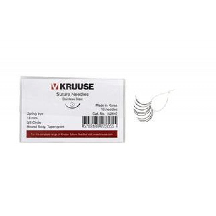 KRUUSE SUTURE NEEDLE SPRING EYE, 3/8 CIRCLE, - Shopivet.com