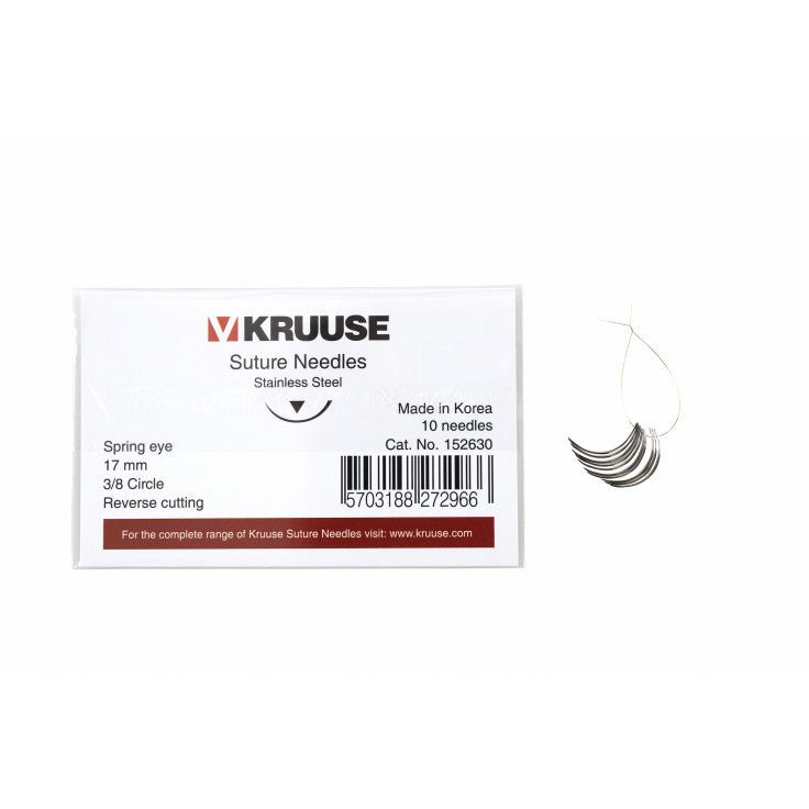 KRUUSE SUTURE NEEDLE SPRING EYE, 3/8 CIRCLE, - Shopivet.com