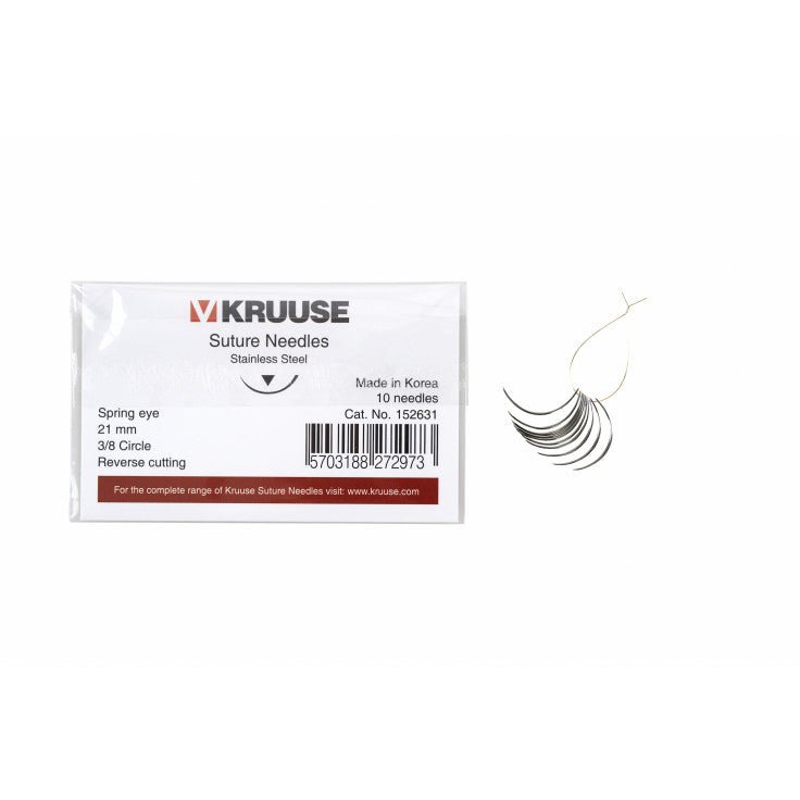 KRUUSE SUTURE NEEDLE SPRING EYE, 3/8 CIRCLE, - Shopivet.com