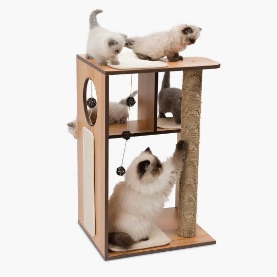 PREMIUM CAT FURNITURE V-BOX LARGE - WALNUT - Shopivet.com