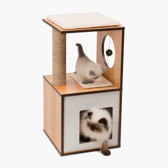 PREMIUM CAT FURNITURE V-BOX SMALL - WALNUT - Shopivet.com