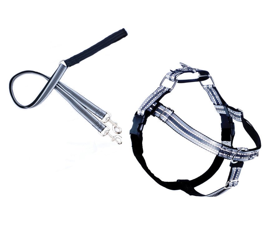 REFLECTIVE FREEDOM NO-PULL HARNESS AND LEASH - BLACK - Shopivet.com