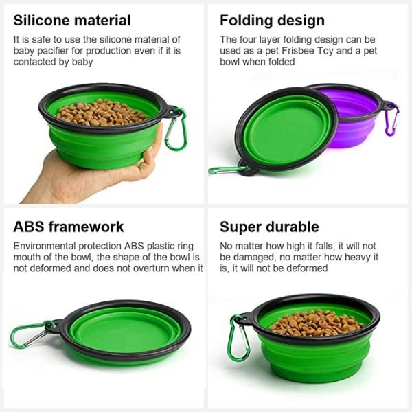 Silicone folding bowl with 2 handle +1 metal hook L - Shopivet.com