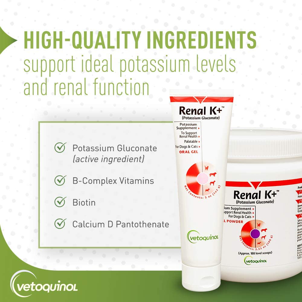 Vetoquinol Renal K+ (Potassium Gluconate) Supplement Gel for Dogs and Cats 142g - Shopivet.com