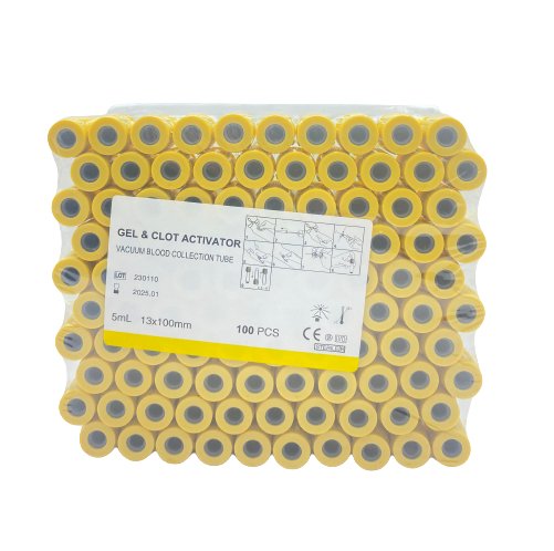 Yellow Cap Clot Activator with Gel 5ml 100 pieces - Shopivet.com